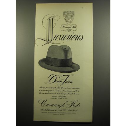 1955 Cavanagh Down Turn Hat Advertisement - Luxurious