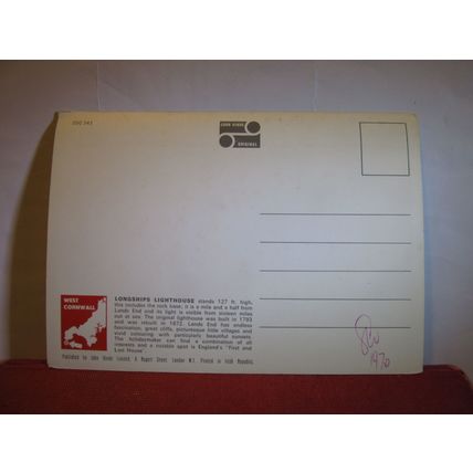 LONGSHIPS LIGHTHOUSE, LAND'S END, CORNWALL unused postcard dated 1970 =