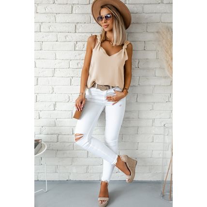 Apricot V Neck Knotted Shoulder Vest