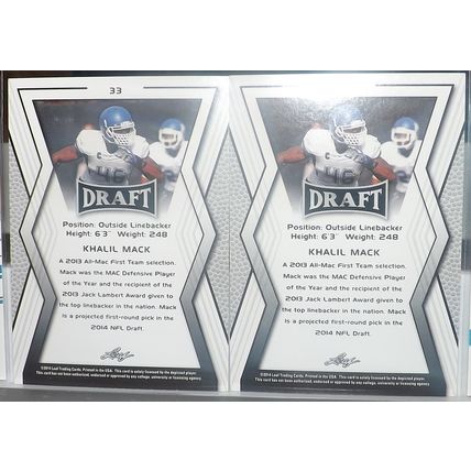 2014 Leaf Draft KHALIL MACK (Buffalo/Raiders) Gold/Base Rookie Cards #33