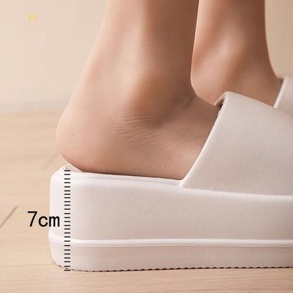 7cm High Heel Flat Slippers Summer Solid Color Non-slip Floor Home Shoes Outdoor