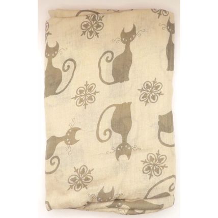Womens Black Cat Scarf Thin Off Stone 192 cm x 72 cm Comes Boxed Gift Accessory