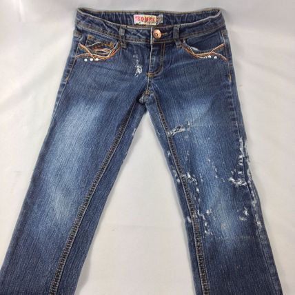 Squeeze Girls Size 7 Adjustable Waist Distressed Blue Jeans Straight Leg