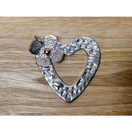 Big Heart Pendant, Chunky Silver Tone Necklace Charm