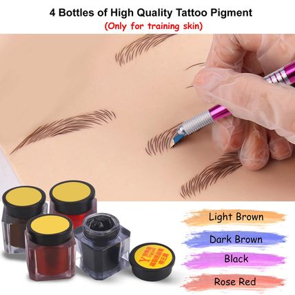 Microblading Practice Kit with Skin, Eyebrow Tattoo Kit, Flat Mannequin Head Lip