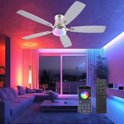 Ceiling Fans with Lights, 54Inch RGB Low Profile Ceiling Fan with Light and Remo
