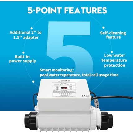 Salt Chlorine Generator, Westaho Pool Salt System for Inground Pools up to 40,00
