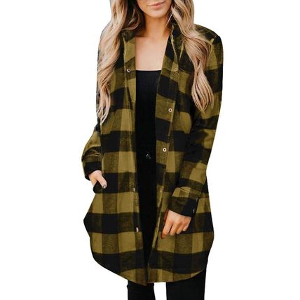 Turn-down Collar Plaid Shirt Coat For Women