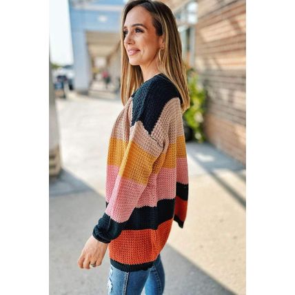 Waffle Knit Color Block Open Front Cardigan
