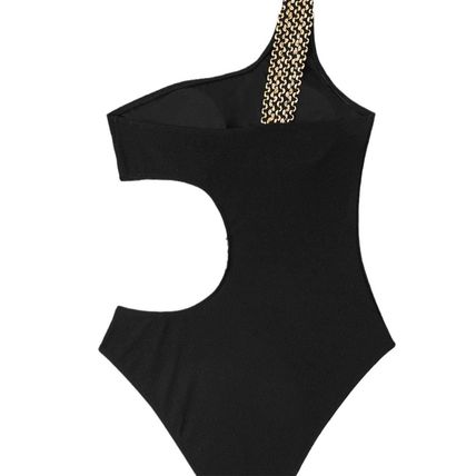 Black Textured Stitch One Shoulder Cutout One Piece Swimsuit