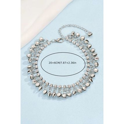 Silvery Fringed Bell Rhinestone Chain Anklet