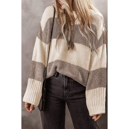 Simply Taupe Colorblock Loose Pullover Sweater