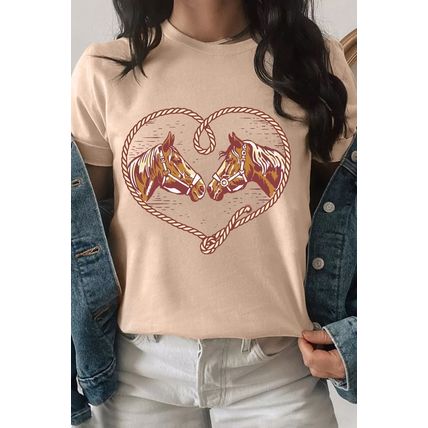 Khaki Rodeo Horse Graphic Western Cowgirl Fashion T Shirt