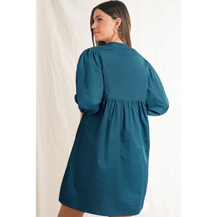 Blue Sapphire Colorblock Split V Neck Puff Sleeve Mini Dress