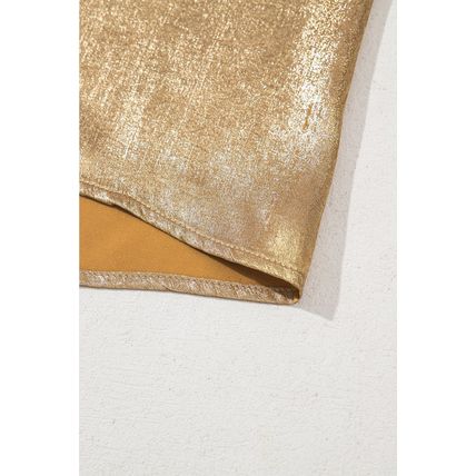 Gold Metal Textured Round Neck Casual Tank Top