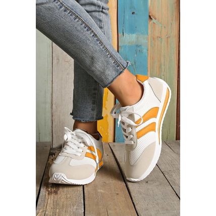 Yellow Color Block Patchwork Breathable Lace-up Sneakers