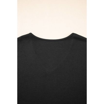 Black Flower Applique Mesh Long Sleeve V Neck Blouse