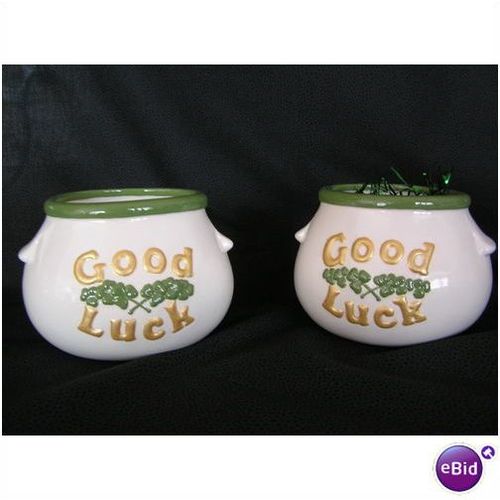 Shamrock 'Good Luck' Ceramic Pot