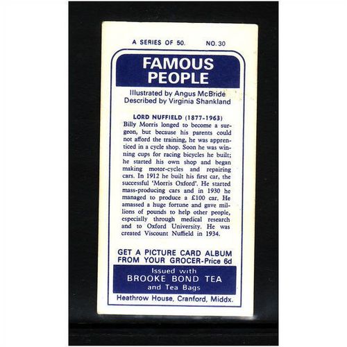 Brook Bond Famous People Lord Nuffield Card No 30 Mint