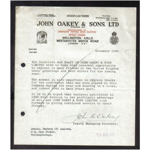 JOHN OAKEY & SONS LTD, WELLINGTON MILLS,WESTMINSTER BRIDGE RD,LONDON,SE1,20DEC5