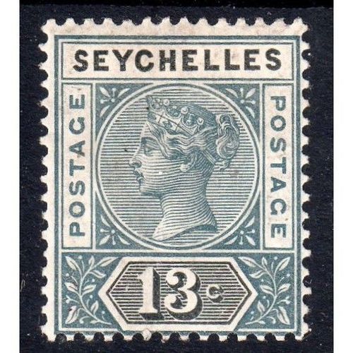 1890 SEYCHELLES Sg5 13c GREY & BLACK die 1 mounted mint (b37)