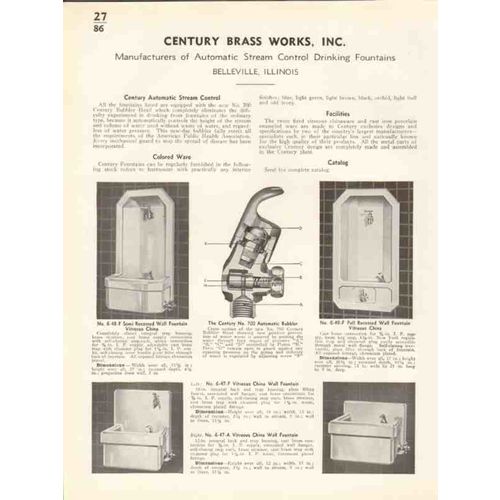 century brass works inc 1938 water drinking fountains vintage catalog