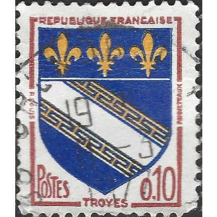 FRANCE, CREST, Coat of Arms Troyes, yellow & blue 1970, 0.10F, #2