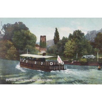 Sailing Boat Ship Passes Worcester Old Water Tower Flag Flying Antique Postcard