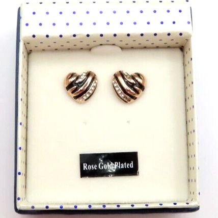 Heart Shaped Rose Gold Plated & Black Stripe Earrings with Diamante Detail Gift