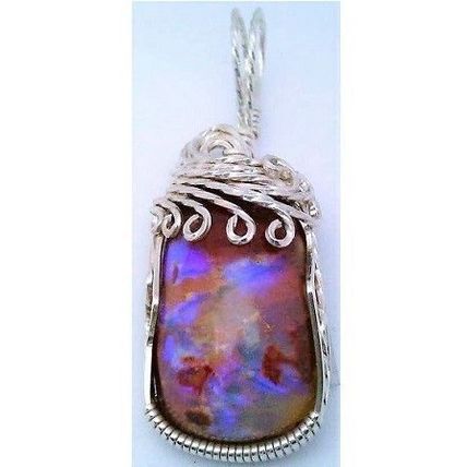 Australian Opal Sterling Silver Wire Wrap Gemstone Pendant 12