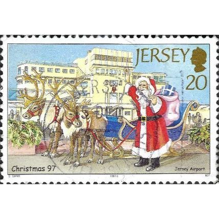 JERSEY, CHRISTMAS, Reindeer outside Jersey Airport, blue 1997, 20p