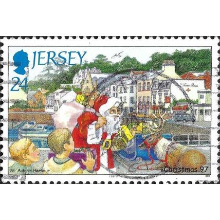 JERSEY, CHRISTMAS, Father Christmas at St. Aubins Harbor, blue 1997, 24p