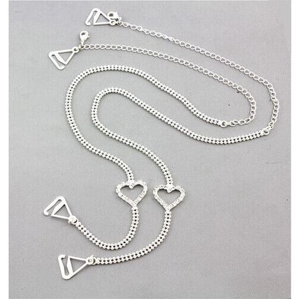 Bra Straps - Ball Cain With Clear Rhinestone Hearts - BS-HH131-HRT