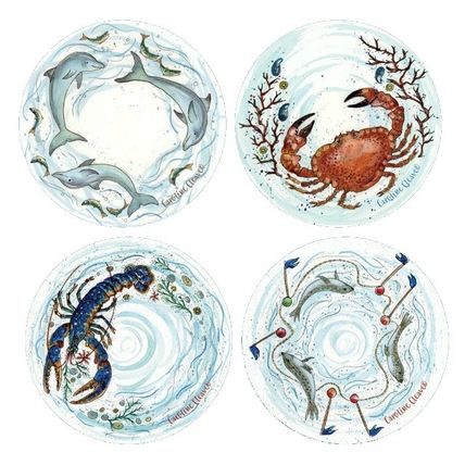 Set of 4 Round Coasters Sea Life Marine Ocean Creatures Drink Mats