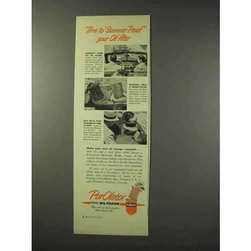 1949 Purolator Micronic Oil Filter Ad - Summer-Proof