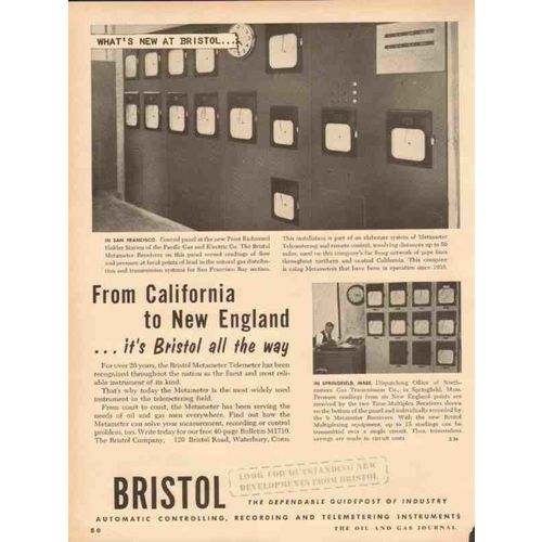 BRISTOL COMPANY 1954 California New England control panel vintage ad