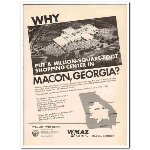 WMAZ 1973 AM-FM-TV Macon GA million-sq-ft shopping center vintage ad