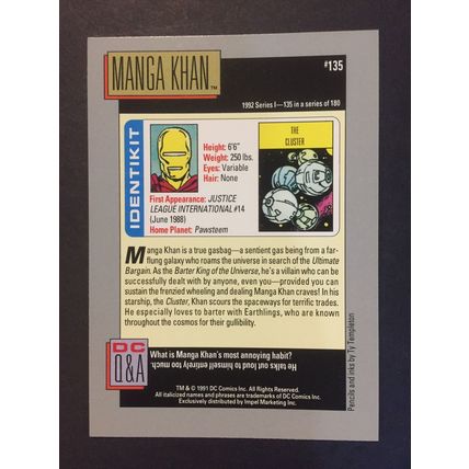 DC Cosmic Cards trading card #135-Manga Khan, excellent condition!