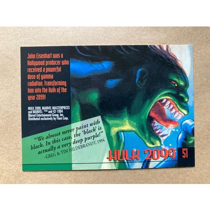 Marvel Masterpieces 1994 Base trading Card # 51 Hulk 2099 (B) Fleer