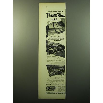 1950 Puerto Rico Visitors Bureau Ad - People come back to Puerto Rico USA
