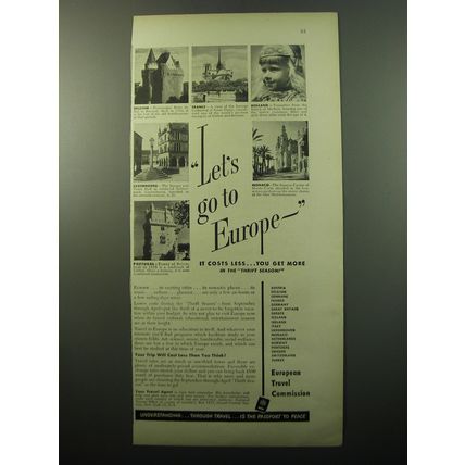 1950 European Travel Commission Ad - Let's go to Europe