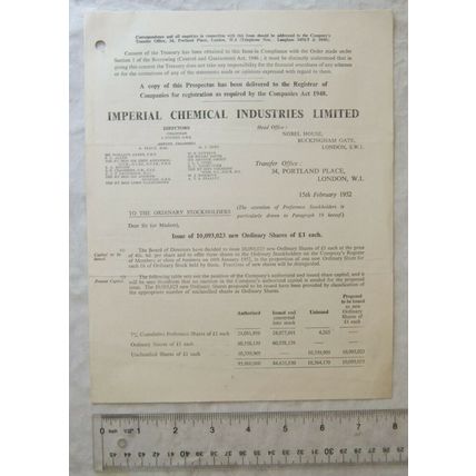 1952 prospectus Imperial Chemical Industries issue of Ordinary Shares