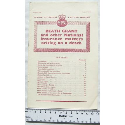 1960 booklet Death Grant & Other National Insurance matters arising on a death