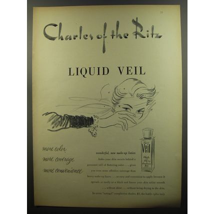 1953 Charles of the Ritz Liquid Veil Make-up Lotion Advertisement
