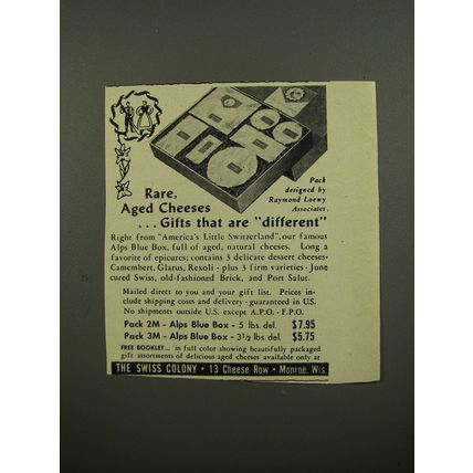 1953 The Swiss Colony Cheese Ad - Rare, aged cheeses.. gifts that are different