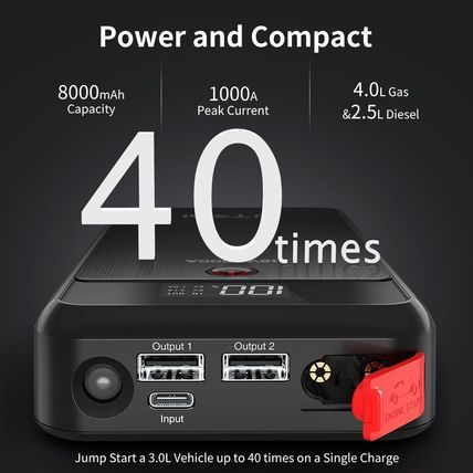 UTRAI Car Battery Jump Starter 4L Petrol 2.5L Diesel 8000mAh Power Bank 1000A