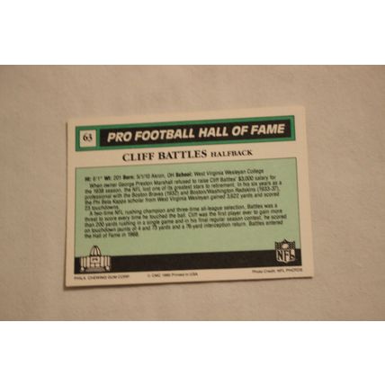 Cliff Battles 1990 Swell Pro Football Hall of Fame NO. 63