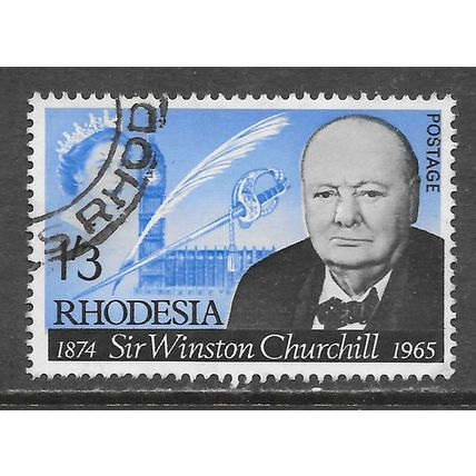 RHODESIA 1965 QE2 WINSTON CHURCHILL 1/3d BIG BEN PEN QUILL SWORD USED