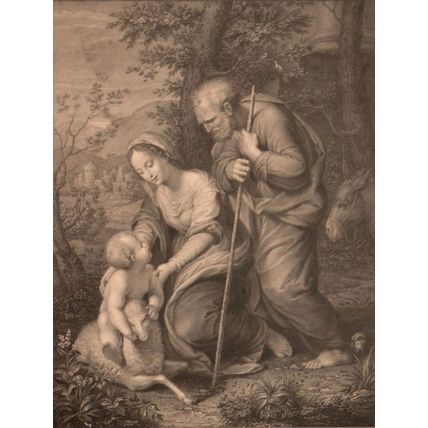 HOLY FAMILY WITH THE LAMB 1817 Giovita Garavaglia - Raphael ANTIQUE ENGRAVING