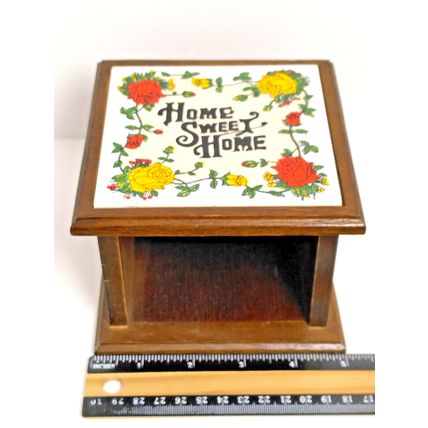 Wood Cork Coaster Set 8 Piece With "Home Sweet Home" Floral Hand painted - VTG
